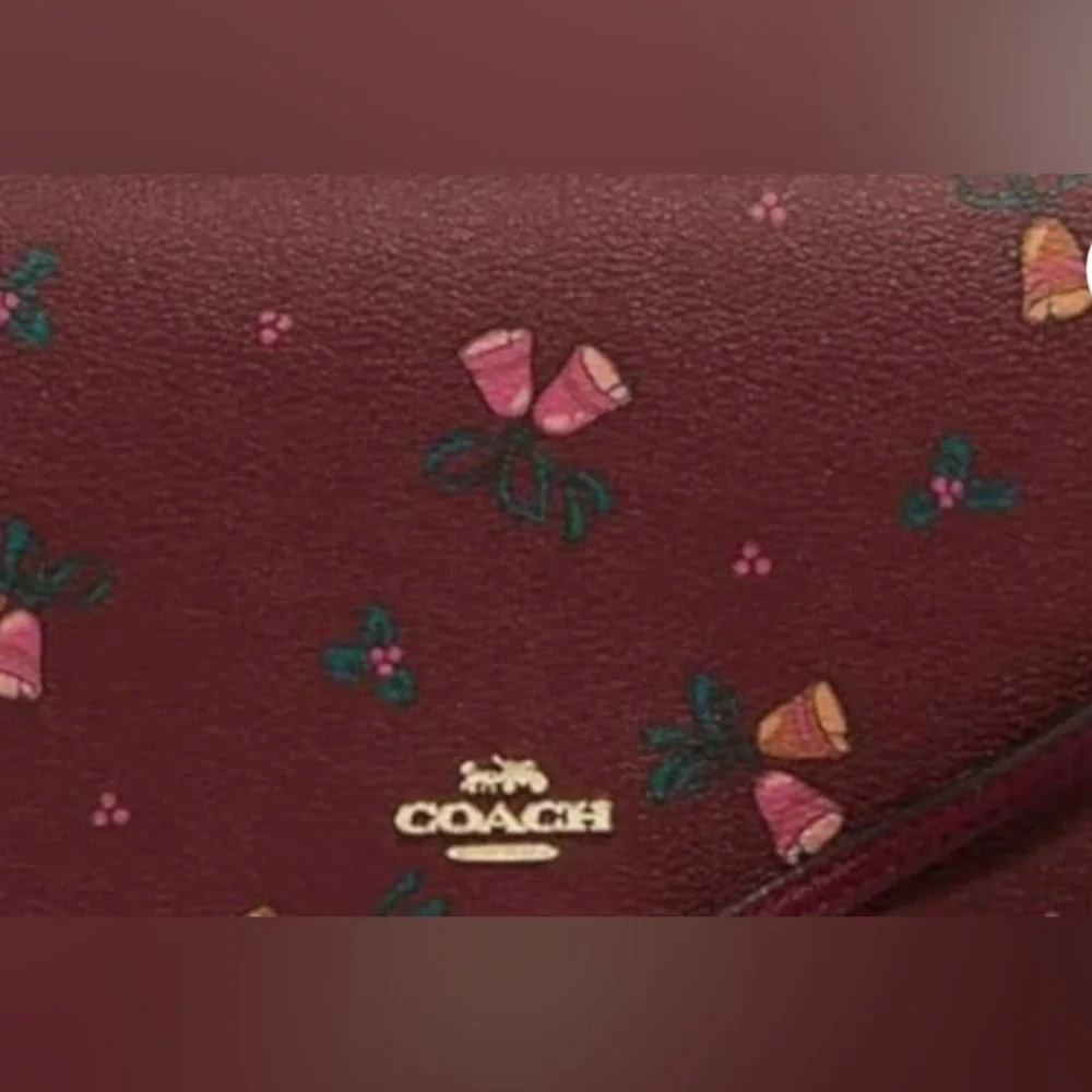 HP x 2 Coach Anna Fold Over Crossbody Clutch Bag Limited Holiday Bells Print NWT